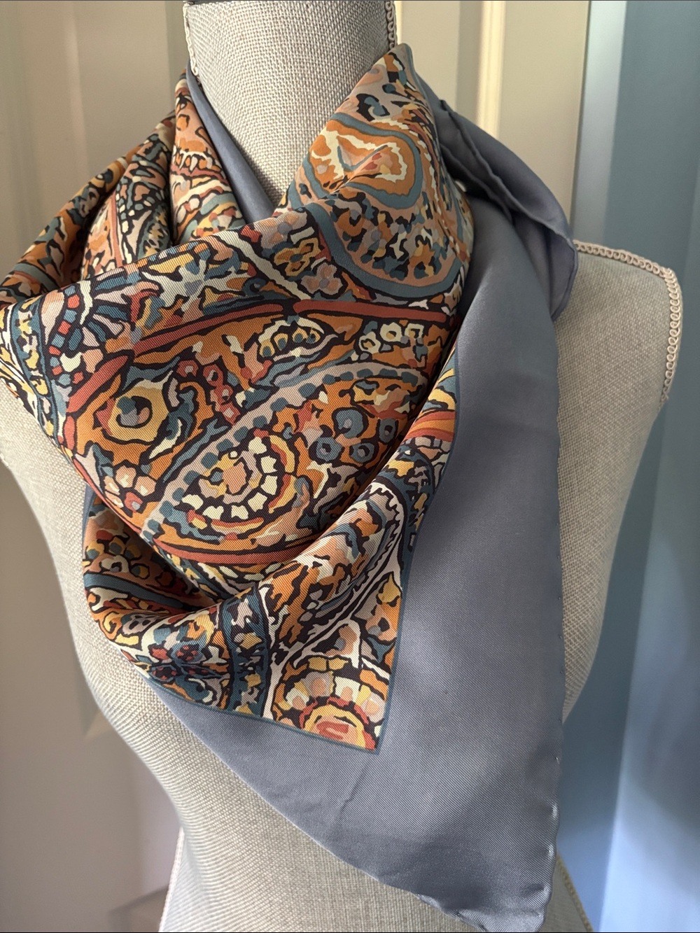Liberty of London England Vintage Paisley 100% Silk Scarf Hand rolled & stitched